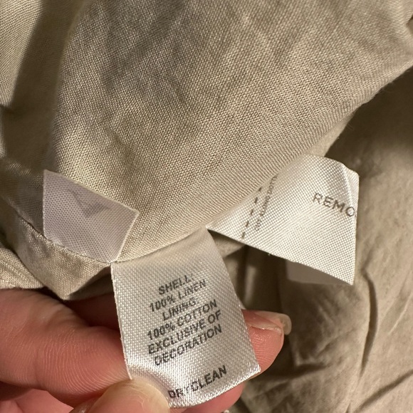 LOFT Sleeveless Linen Shift Dress with Black Trim - Picture 4 of 4